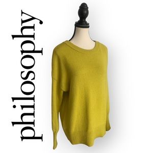 Philosophy Crewneck Oversized Comfy Sweater Long Sleeve Chartreuse Yellow Size M